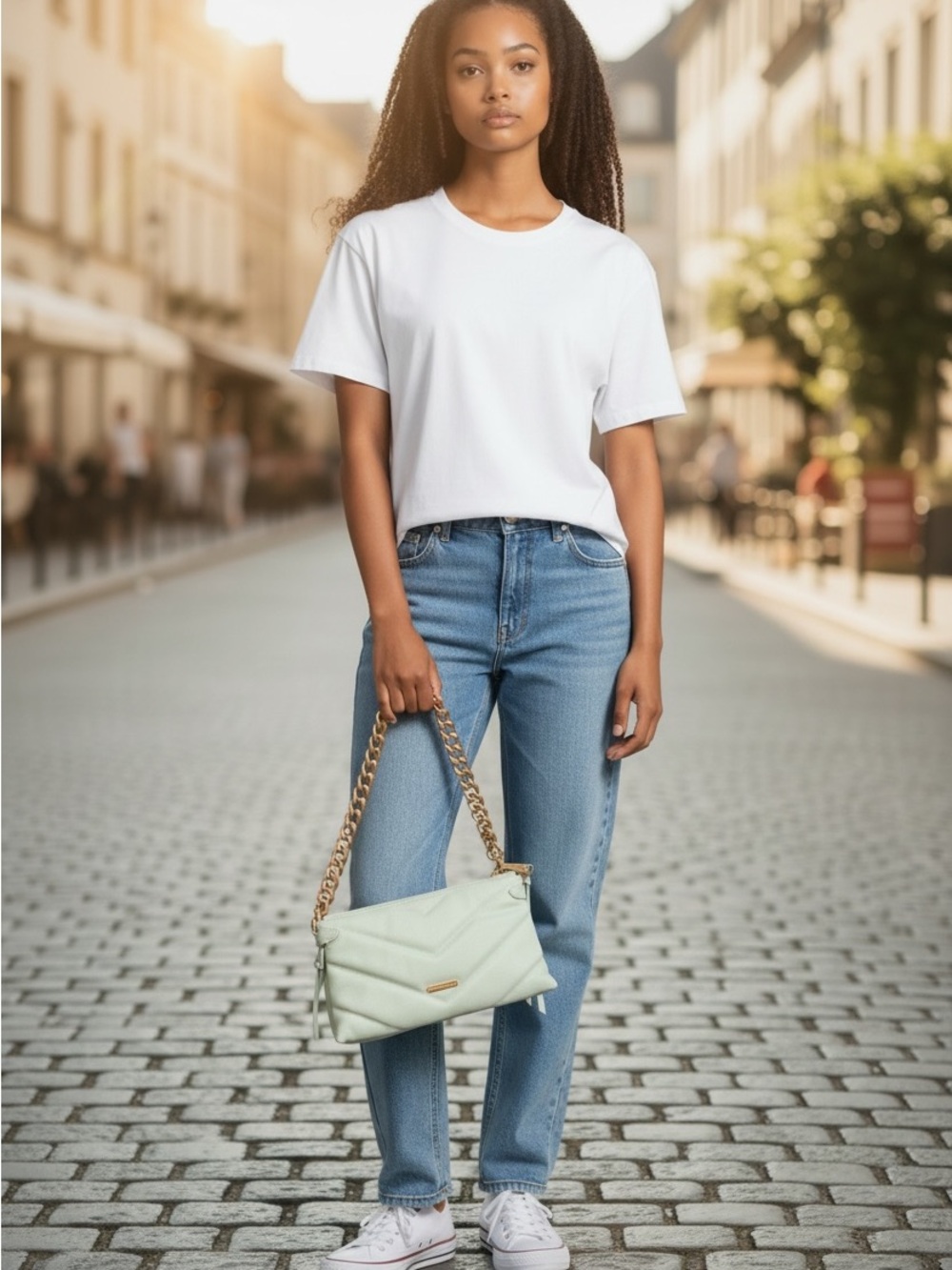 Rebecca Minkoff Edie Leather Shoulder crossbody Clutch with Gold Chain - Mint - Picture 5 of 7